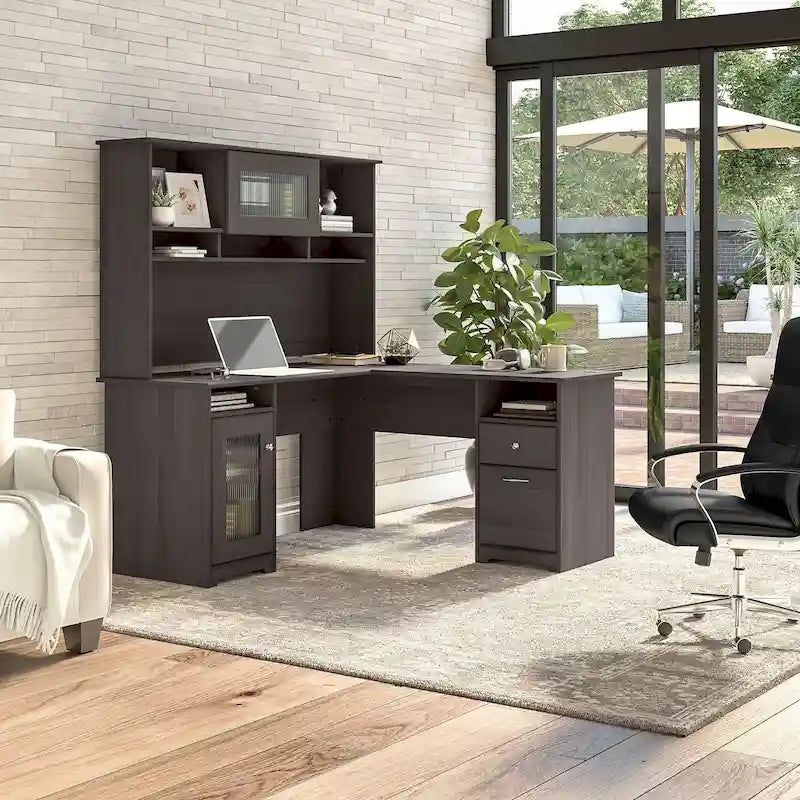 Bureau d'angle 60 W Cabot avec huche et rangement par