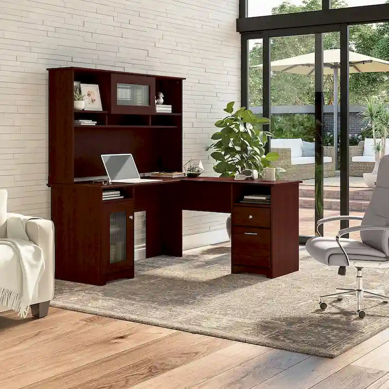 Bureau d'angle 60 W Cabot avec huche et rangement par