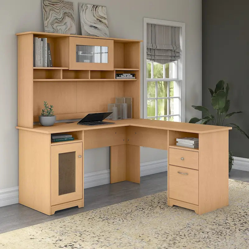 Bureau d'angle 60 W Cabot avec huche et rangement par