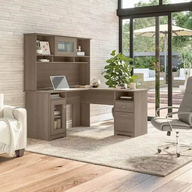 Bureau d'angle 60 W Cabot avec huche et rangement par