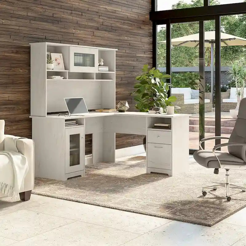 Bureau d'angle 60 W Cabot avec huche et rangement par