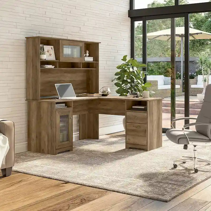 Bureau d'angle 60 W Cabot avec huche et rangement par