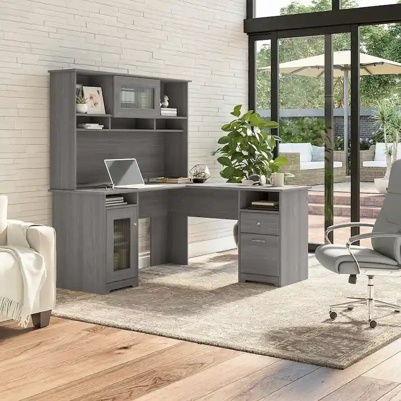 Bureau d'angle 60 W Cabot avec huche et rangement par