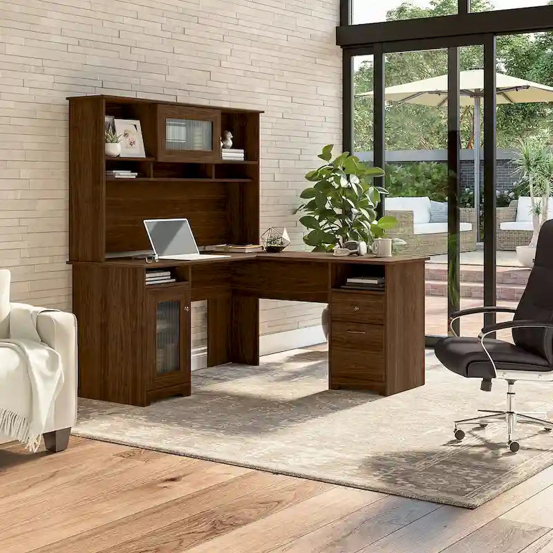 Bureau d'angle 60 W Cabot avec huche et rangement par