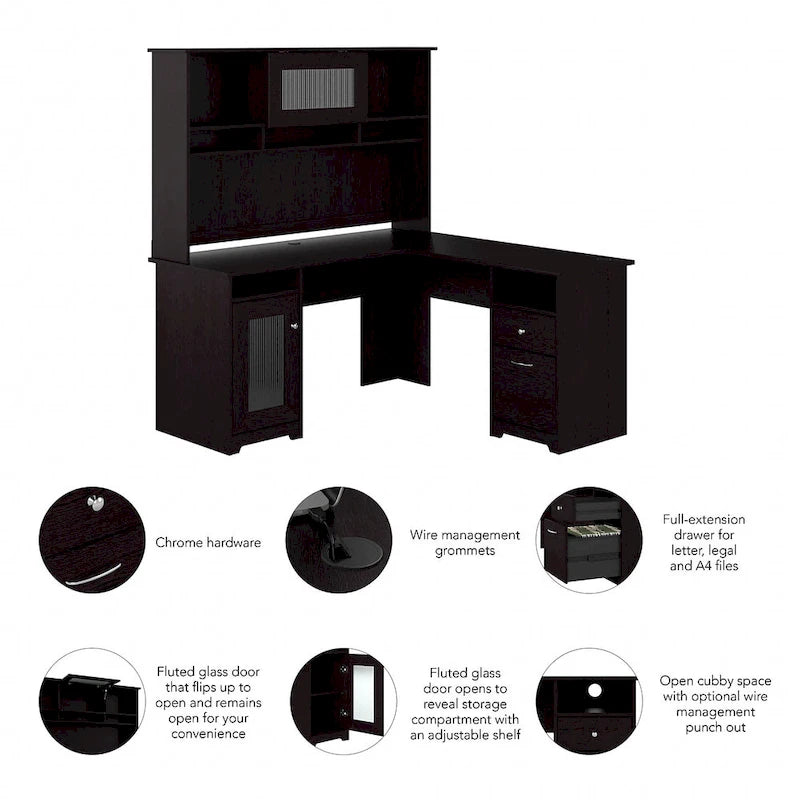 Bureau d'angle 60 W Cabot avec huche et rangement par