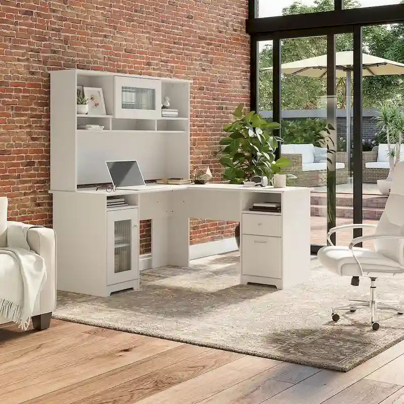 Bureau d'angle 60 W Cabot avec huche et rangement par