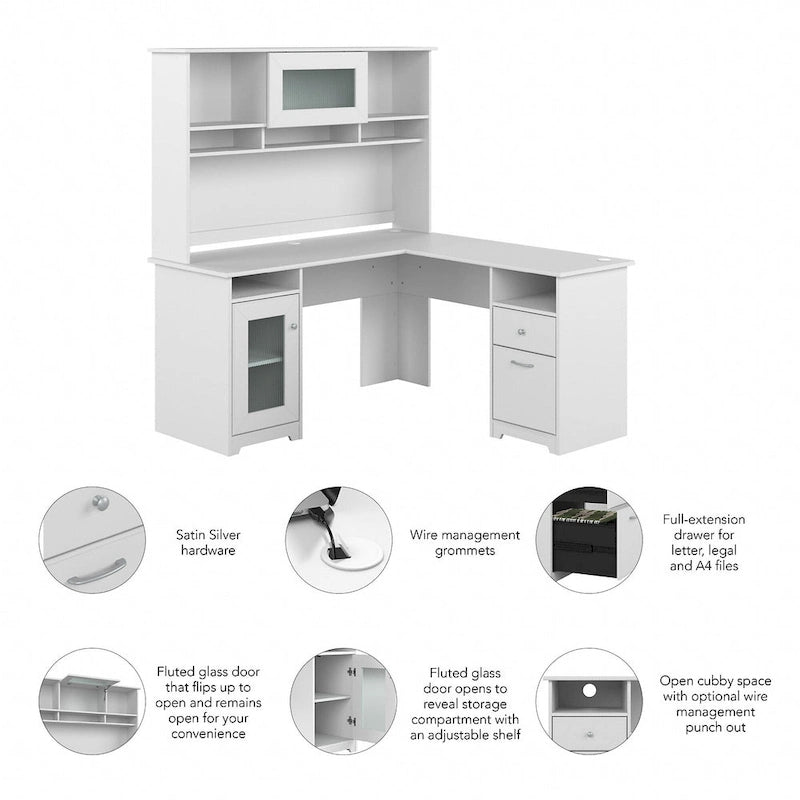 Bureau d'angle 60 W Cabot avec huche et rangement par