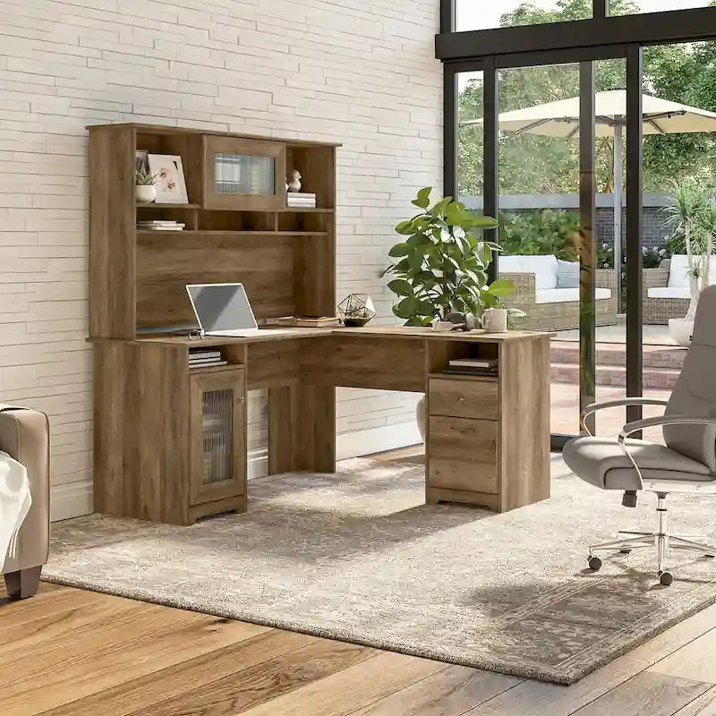 Bureau d'angle 60 W Cabot avec huche et rangement par