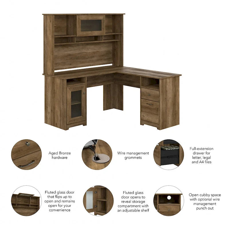 Bureau d'angle 60 W Cabot avec huche et rangement par
