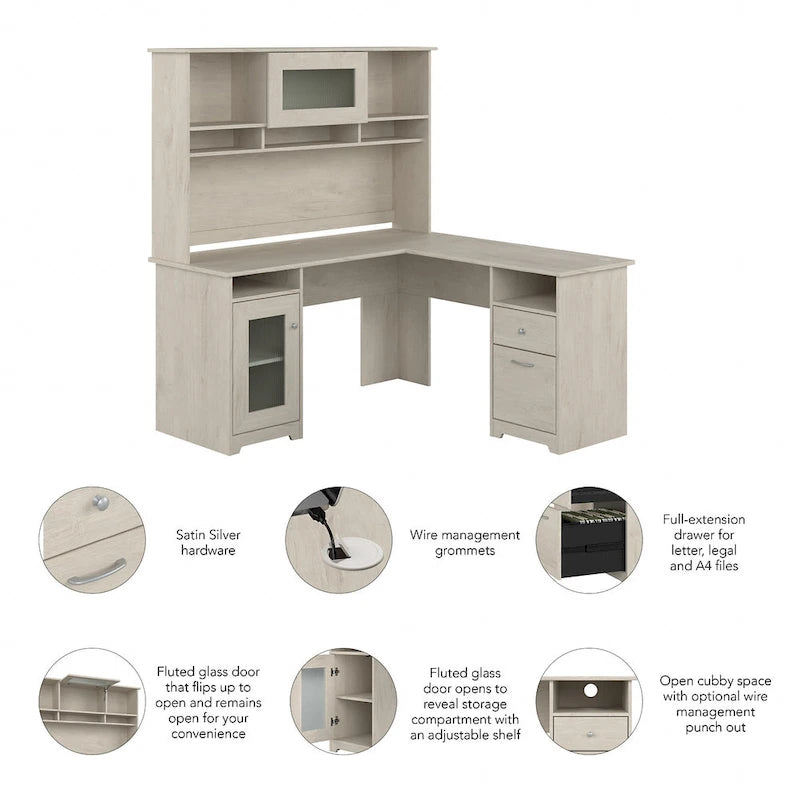 Bureau d'angle 60 W Cabot avec huche et rangement par