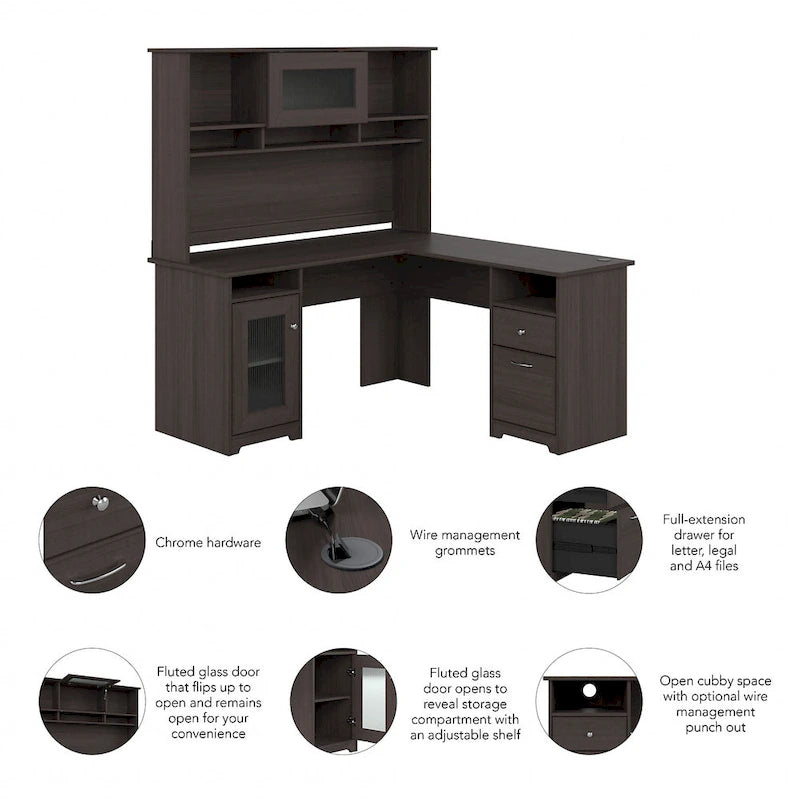 Bureau d'angle 60 W Cabot avec huche et rangement par