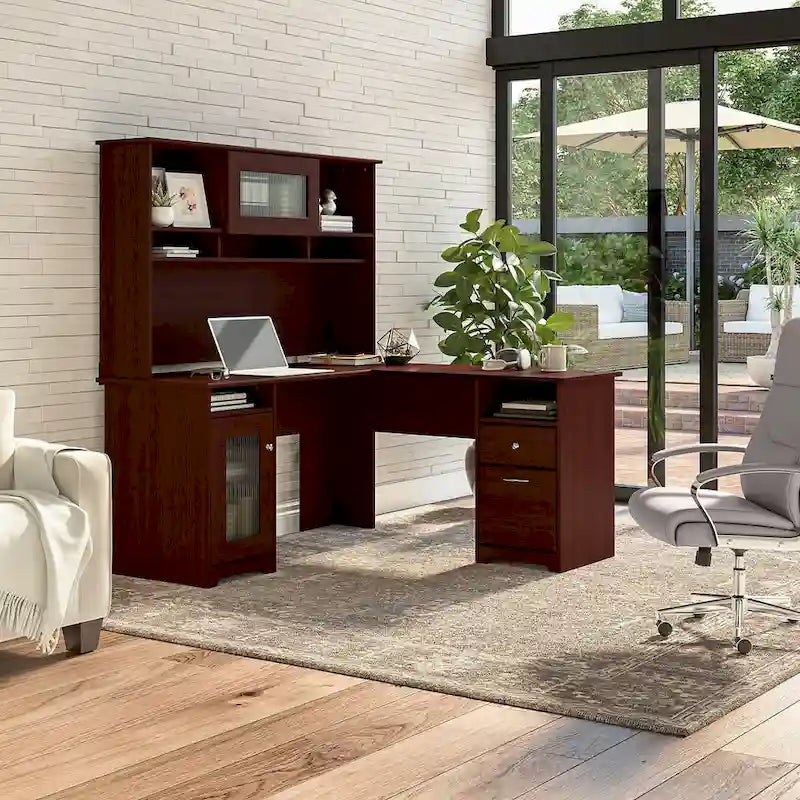 Bureau d'angle 60 W Cabot avec huche et rangement par