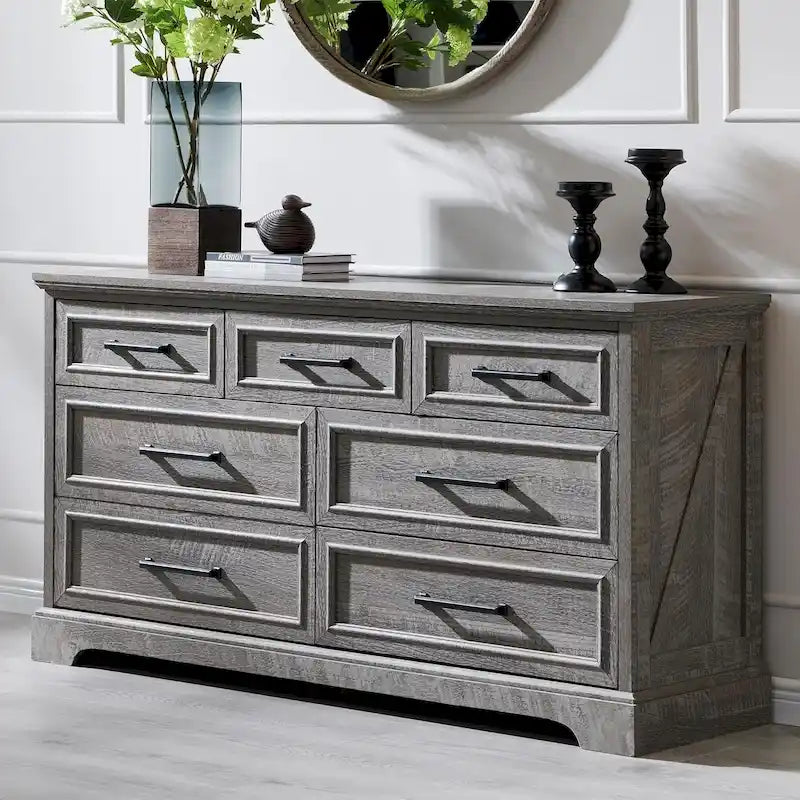 Commode de chambre à 7 tiroirs de style ferme, chiffonnier, meuble TV