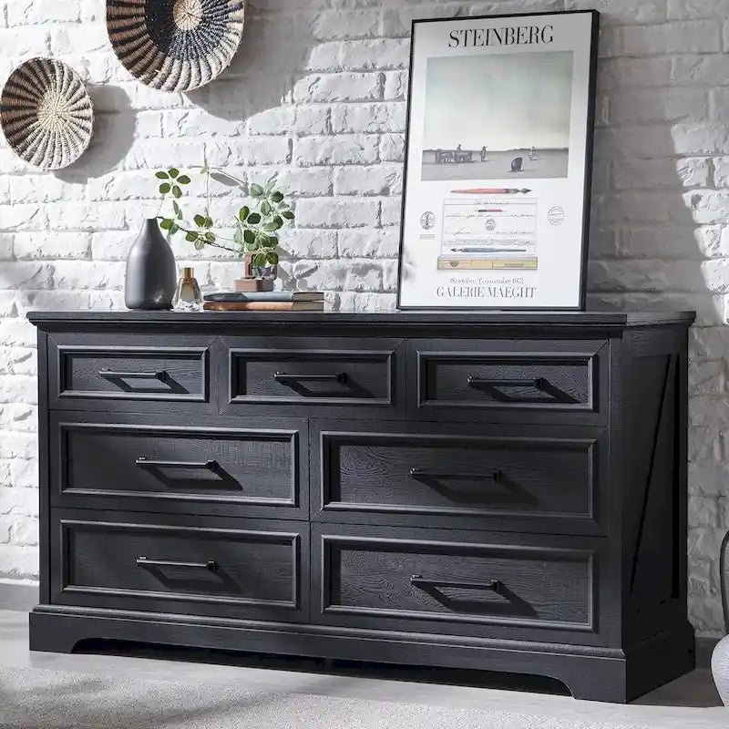 Commode de chambre à 7 tiroirs de style ferme, chiffonnier, meuble TV
