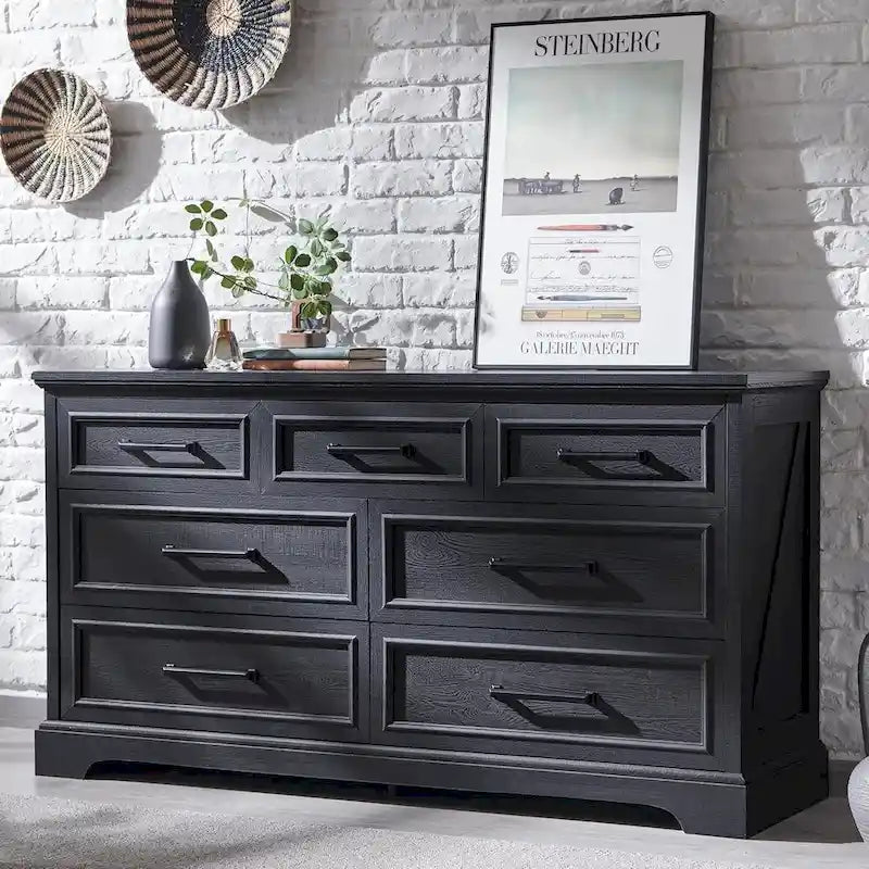 Commode de chambre à 7 tiroirs de style ferme, chiffonnier, meuble TV