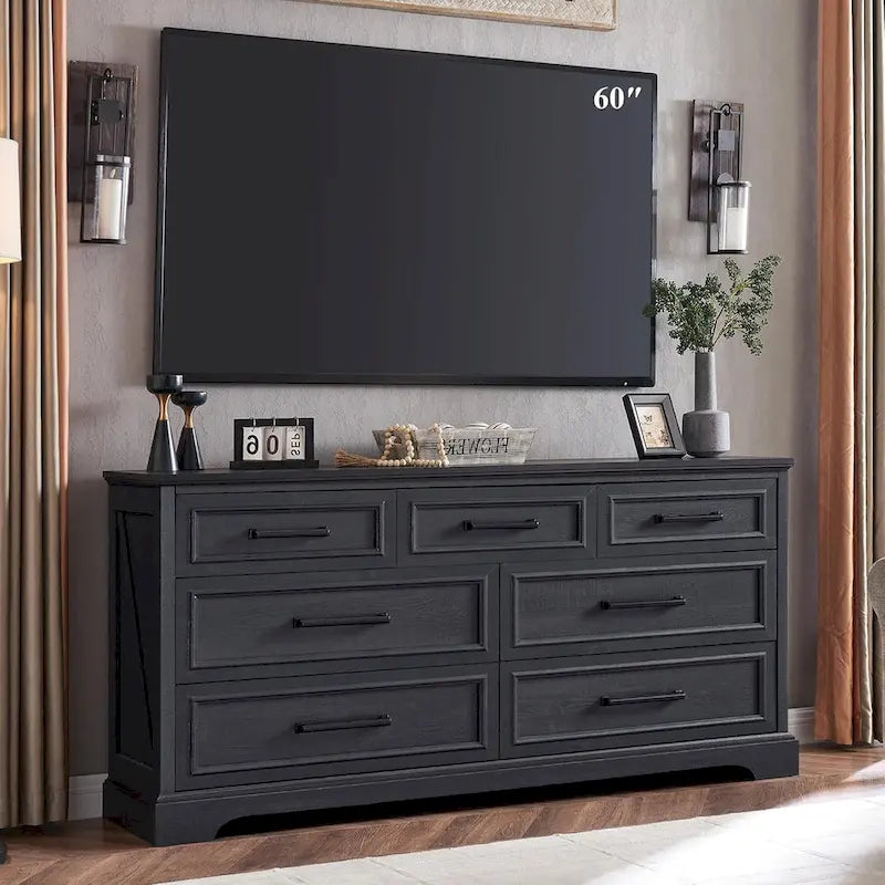 Commode de chambre à 7 tiroirs de style ferme, chiffonnier, meuble TV
