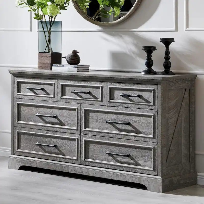 Commode de chambre à 7 tiroirs de style ferme, chiffonnier, meuble TV