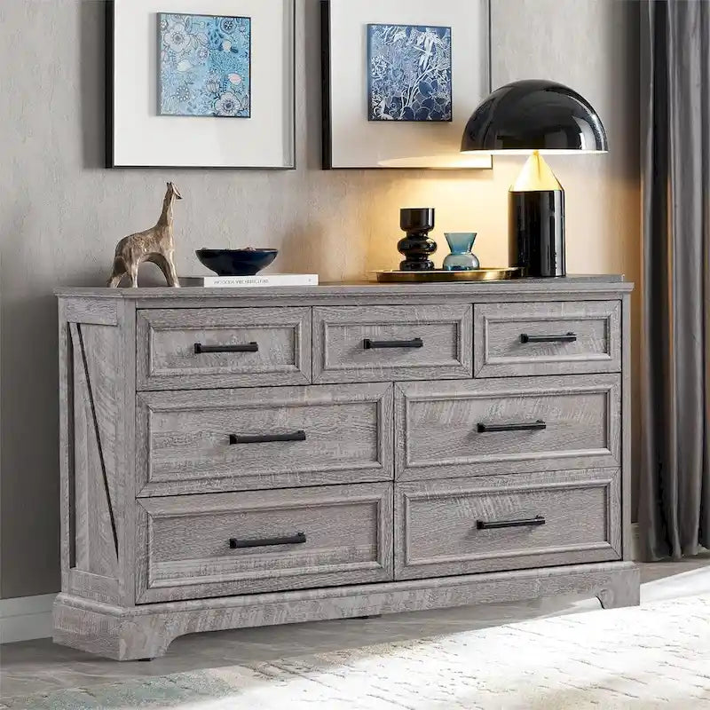 Commode de chambre à 7 tiroirs de style ferme, chiffonnier, meuble TV