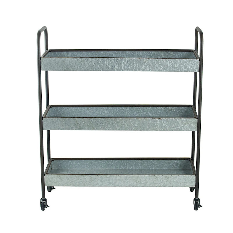 Chariot métallique roulant de 101,6 cm, 3 étagères, roulettes, gris galvanisé