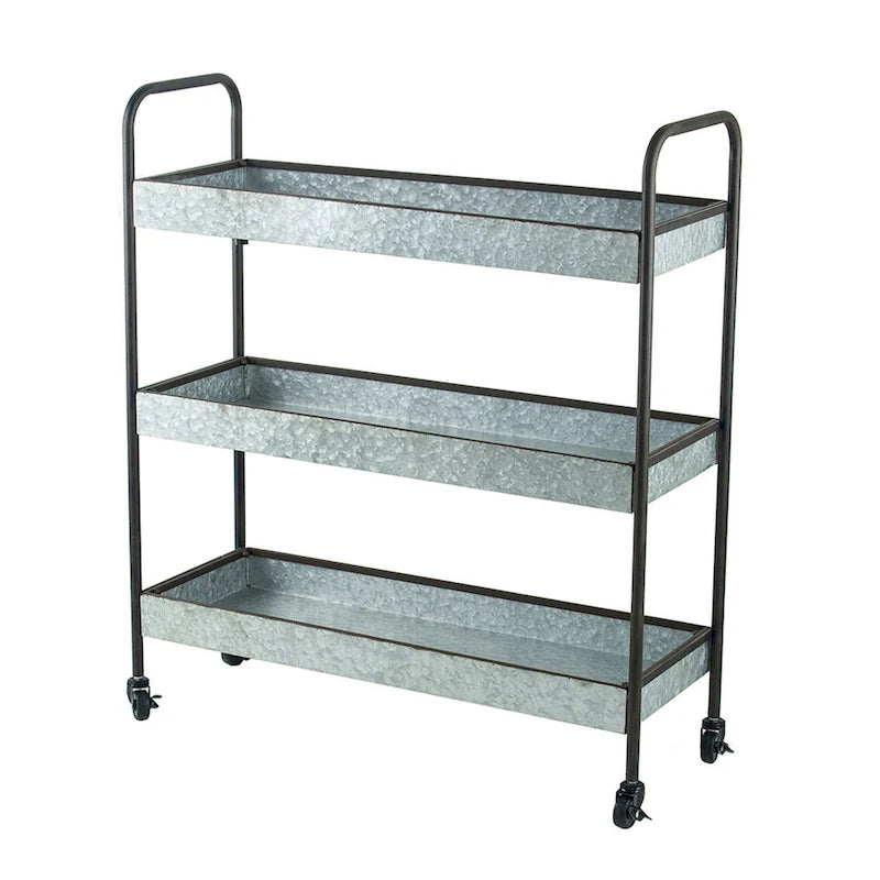 Chariot métallique roulant de 101,6 cm, 3 étagères, roulettes, gris galvanisé