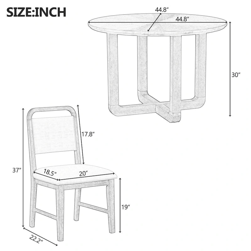 Ensemble table et 4 chaises de salle à manger, ensemble table de cuisine en bois avec table ronde et 4 chaises rembourrées