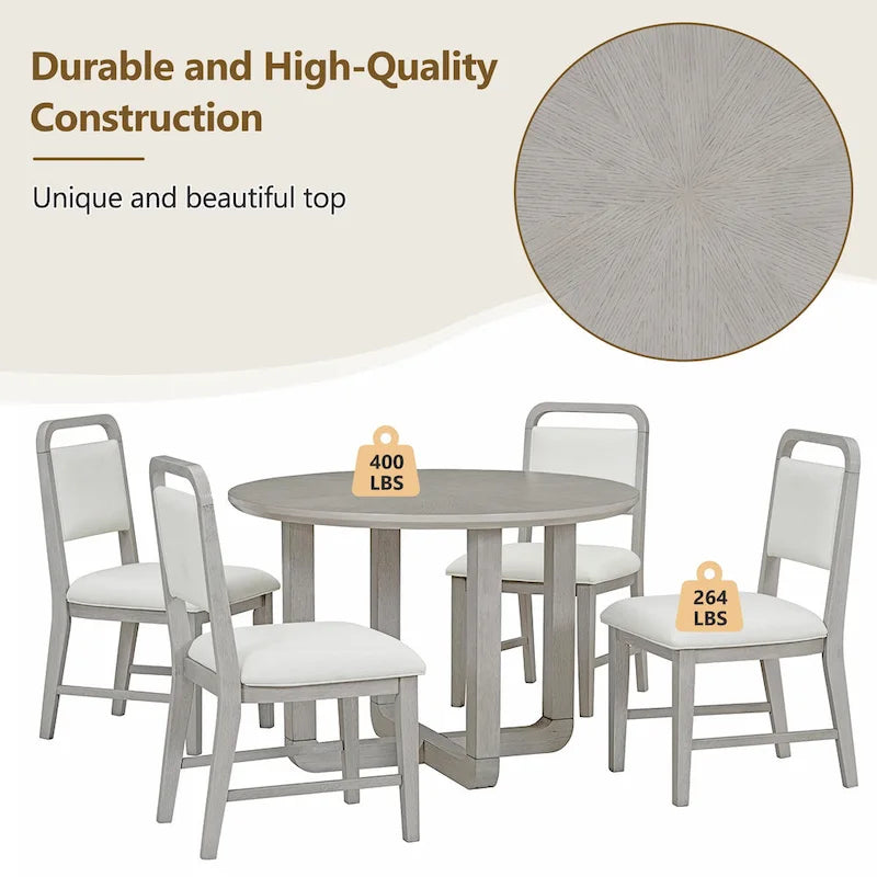 Ensemble table et 4 chaises de salle à manger, ensemble table de cuisine en bois avec table ronde et 4 chaises rembourrées