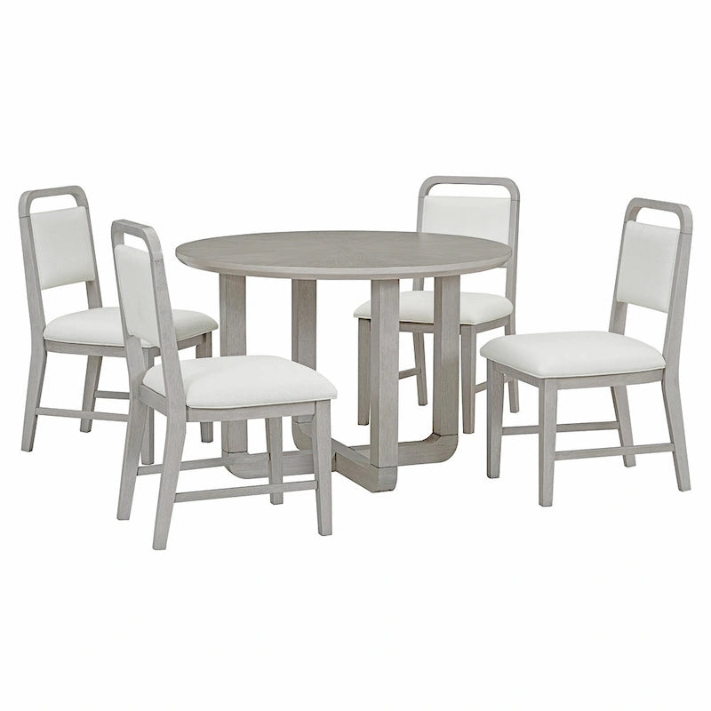 Ensemble table et 4 chaises de salle à manger, ensemble table de cuisine en bois avec table ronde et 4 chaises rembourrées