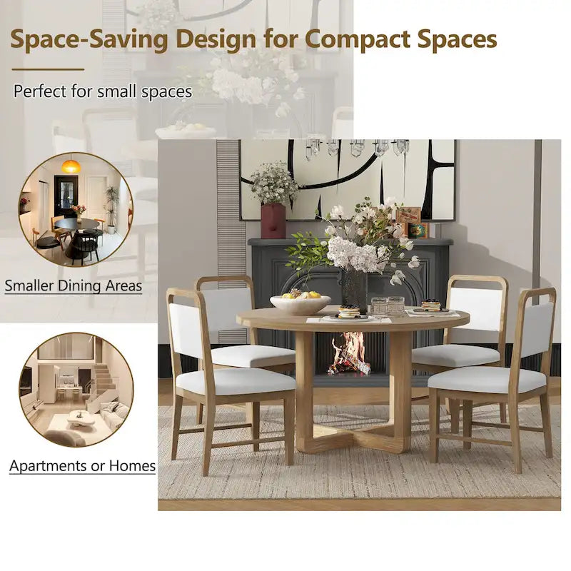 Ensemble table et 4 chaises de salle à manger, ensemble table de cuisine en bois avec table ronde et 4 chaises rembourrées
