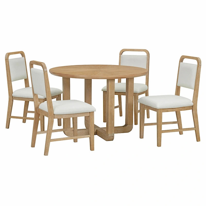 Ensemble table et 4 chaises de salle à manger, ensemble table de cuisine en bois avec table ronde et 4 chaises rembourrées