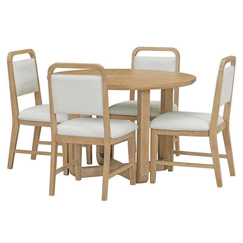 Ensemble table et 4 chaises de salle à manger, ensemble table de cuisine en bois avec table ronde et 4 chaises rembourrées