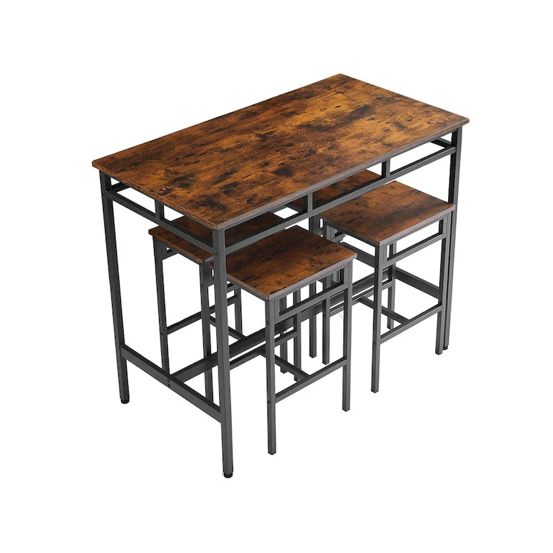 Ensemble table à manger hauteur comptoir avec 4 tabourets de bar, cadre en métal, plateau en bois vintage, table à manger rectangulaire, 5 pièces