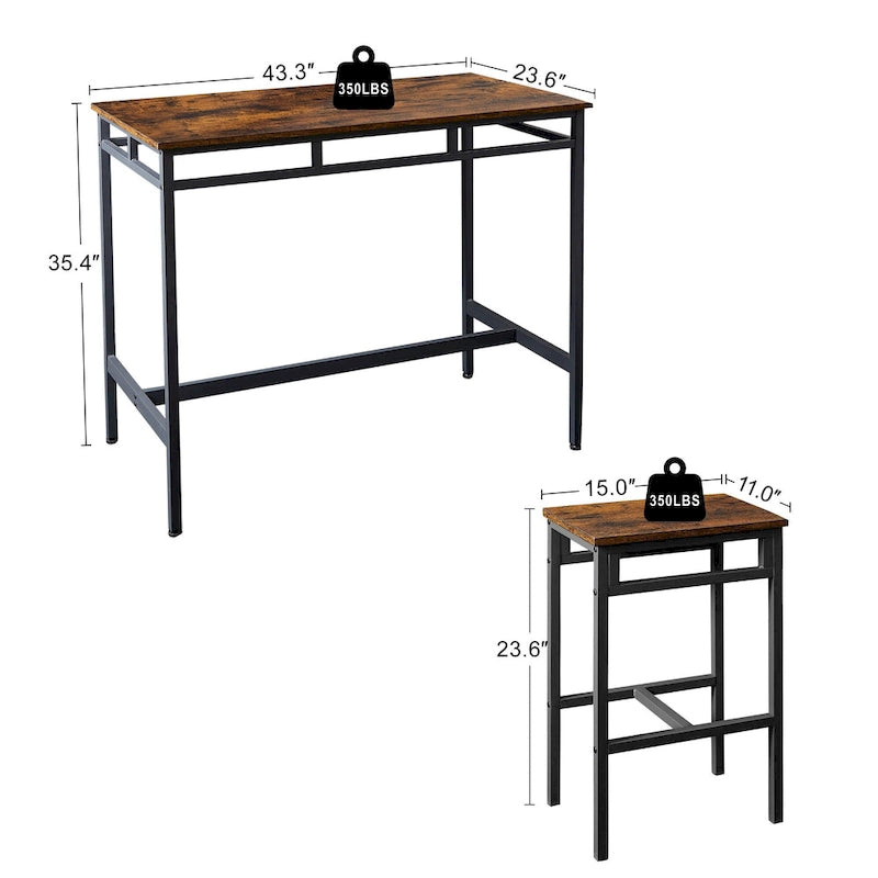 Ensemble table à manger hauteur comptoir avec 4 tabourets de bar, cadre en métal, plateau en bois vintage, table à manger rectangulaire, 5 pièces