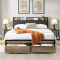 Lit plateforme double en métal avec tiroirs et tête de lit de rangement