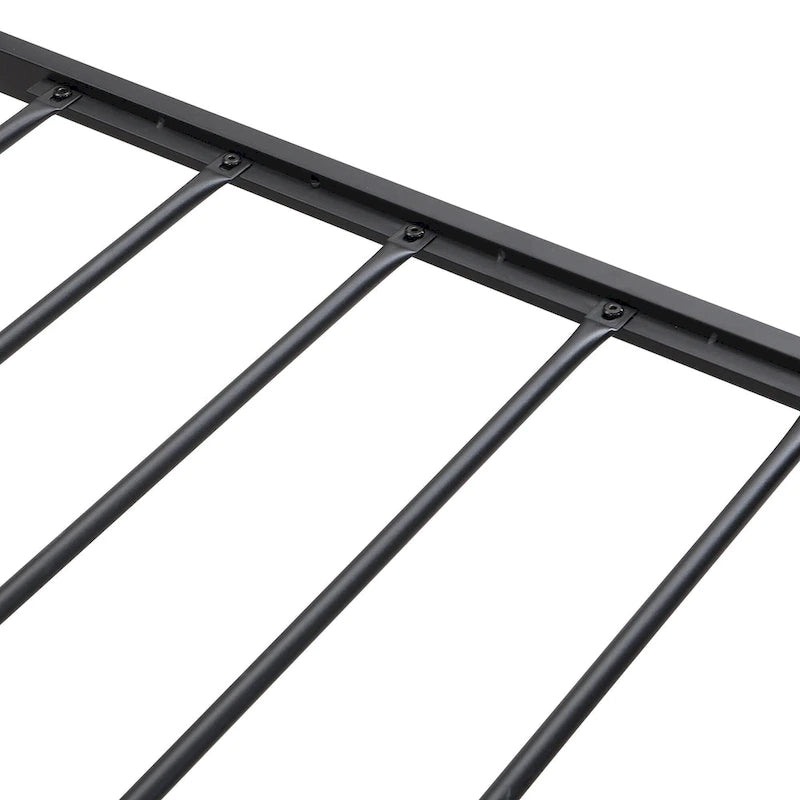 Lit plateforme double en métal avec tiroirs et tête de lit de rangement