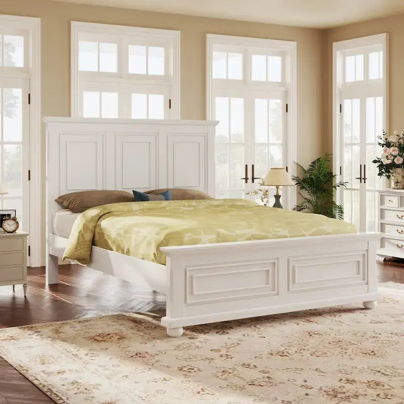 Lit King Size Traditionnel en Pin Blanc avec Support à Lattes en Bois