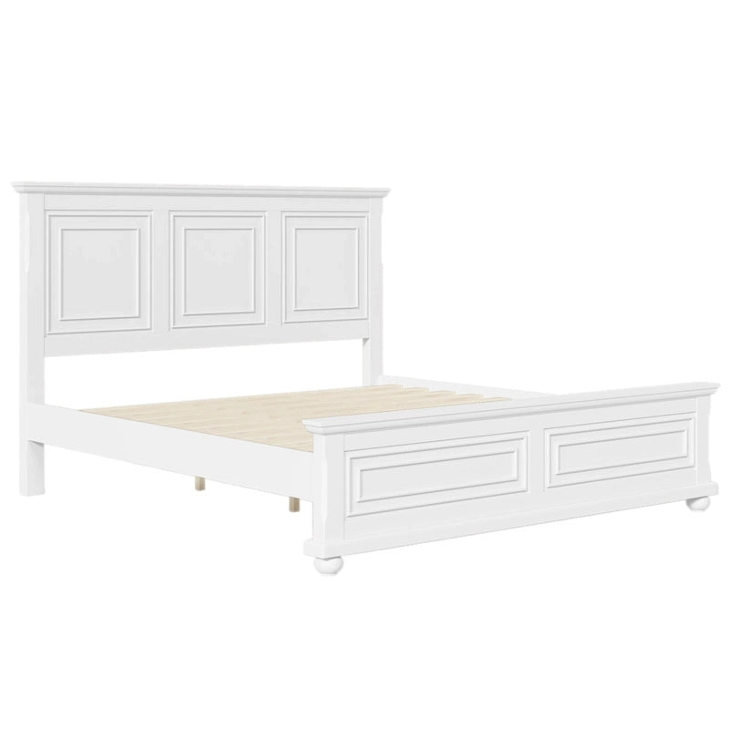 Lit King Size Traditionnel en Pin Blanc avec Support à Lattes en Bois