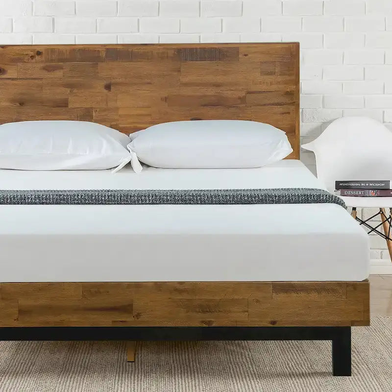 Priage by  Brown Wood Platform Bed Frame with Adjustable Headboard