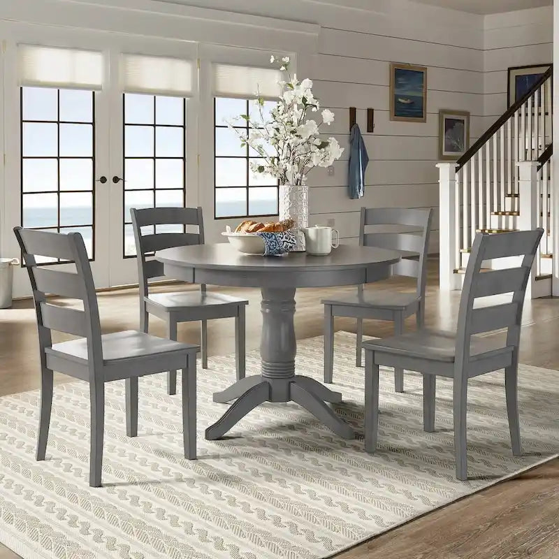 Wilmington II Round Pedestal Base Antique Grey 5-Piece Dining Set by 