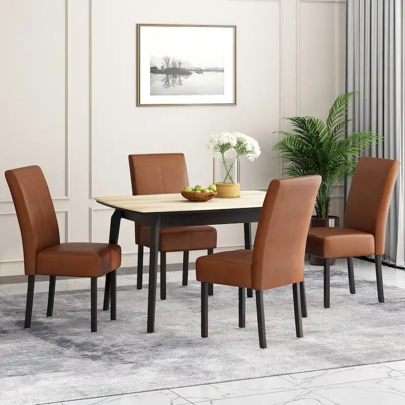 Chaise de salle à manger en cuir reconstitué marron chocolat à surpiqûres en T (lot de 4) par