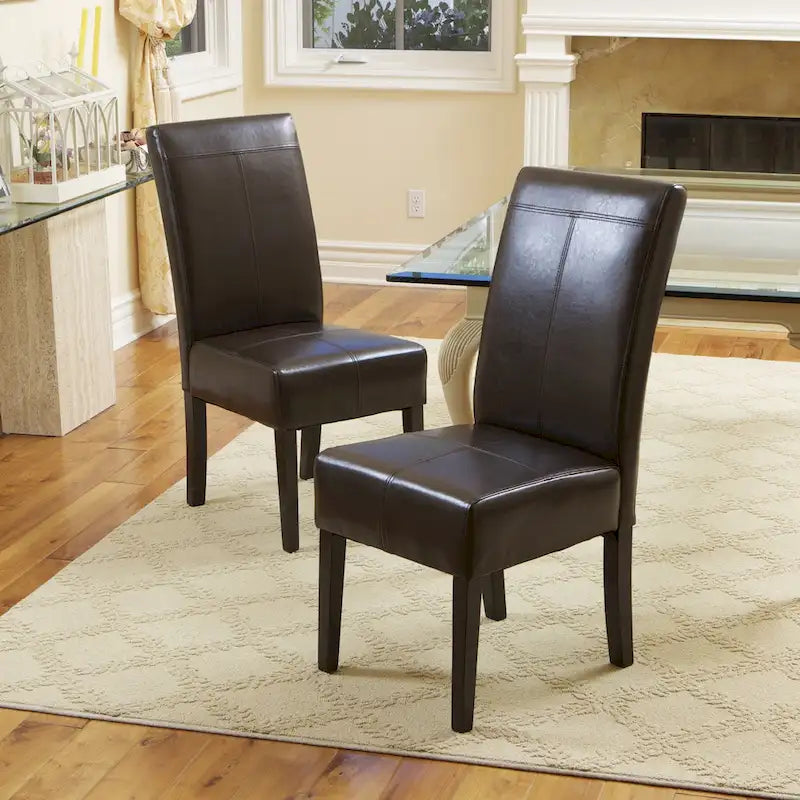 Chaise de salle à manger en cuir reconstitué marron chocolat à surpiqûres en T (lot de 4) par