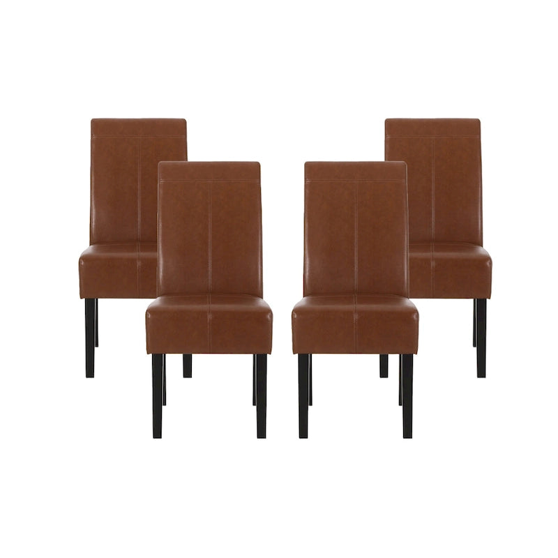 Chaise de salle à manger en cuir reconstitué marron chocolat à surpiqûres en T (lot de 4) par