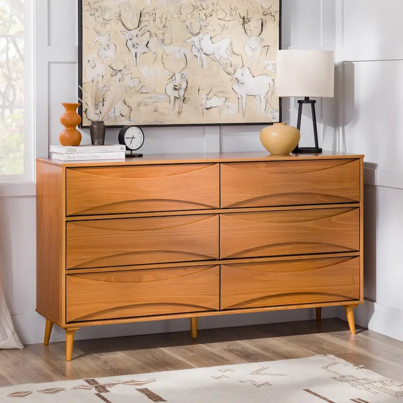  Mid-Century 6-Drawer Solid Wood Dresser