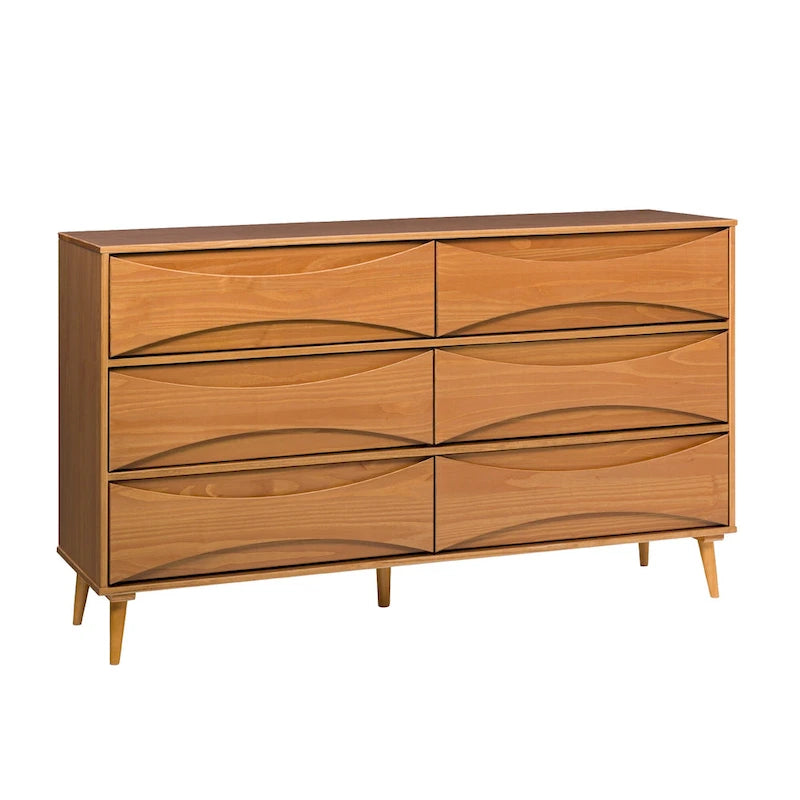Commode en bois massif à 6 tiroirs, style Mid-Century