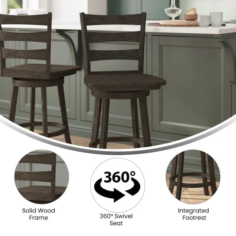 Tabouret de comptoir pivotant commercial en bois