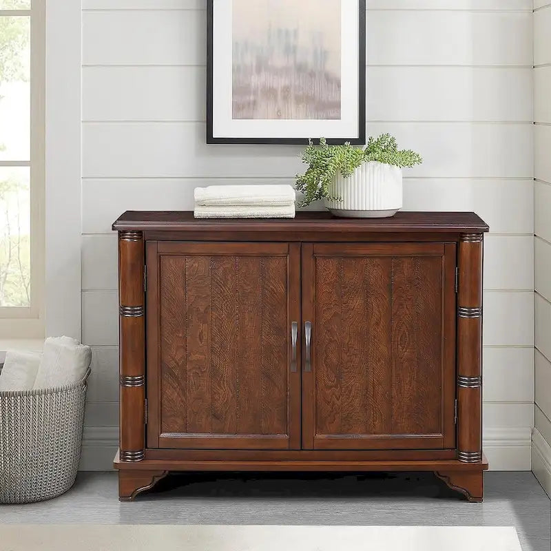 40 Pine 2 Door Storage Cabinet, Sideboard Buffet with Doors and Adjustable Shelf, Wood Entryway Chest, Cupboard