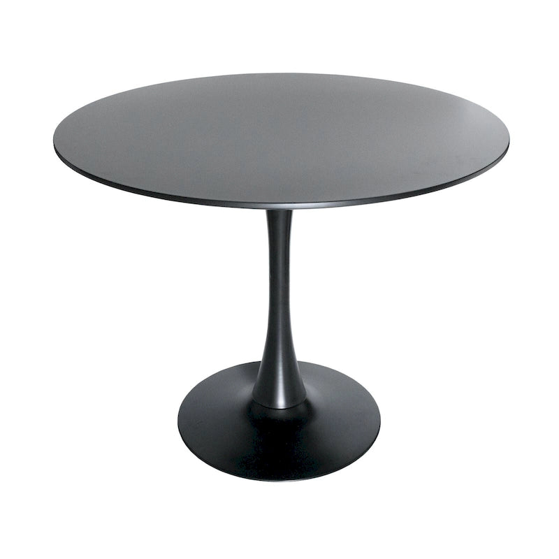 Table à manger ronde de 35 pouces Bristol, style milieu du siècle, plateau en bois et pied central en fer laqué pour cuisine et salle à manger