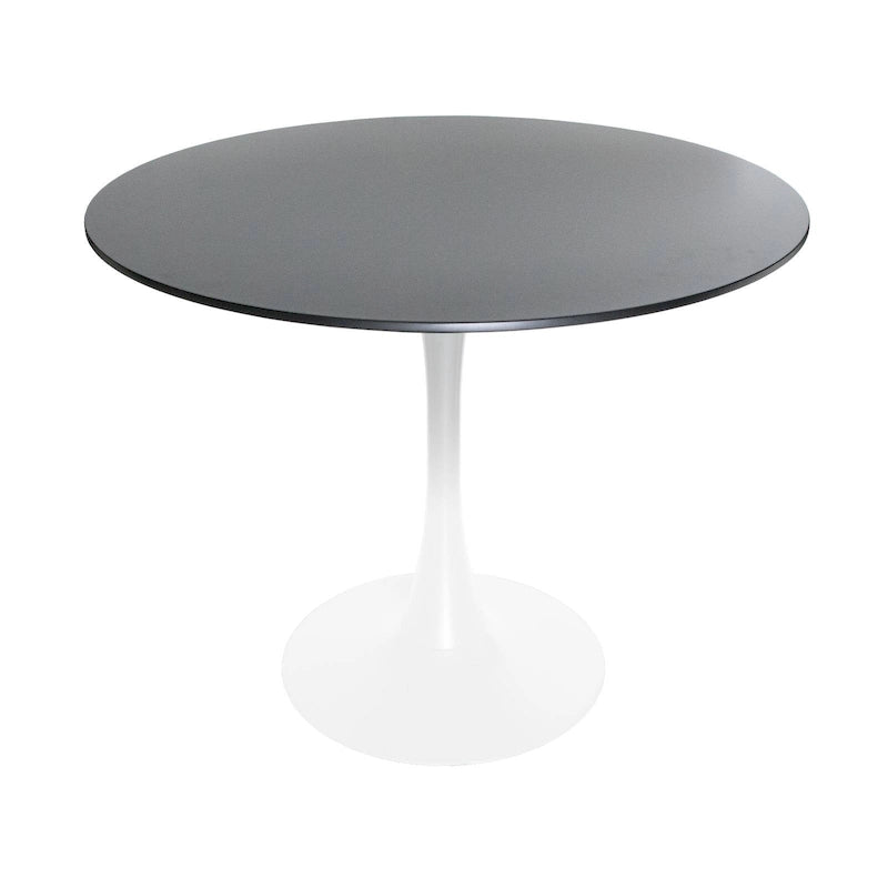 Table à manger ronde de 35 pouces Bristol, style milieu du siècle, plateau en bois et pied central en fer laqué pour cuisine et salle à manger
