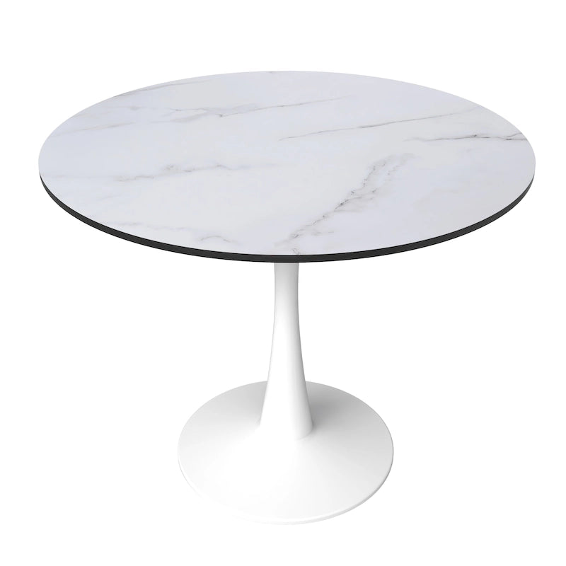 Table à manger ronde de 35 pouces Bristol, style milieu du siècle, plateau en bois et pied central en fer laqué pour cuisine et salle à manger
