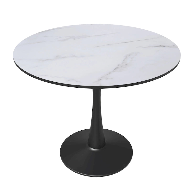 Table à manger ronde de 35 pouces Bristol, style milieu du siècle, plateau en bois et pied central en fer laqué pour cuisine et salle à manger