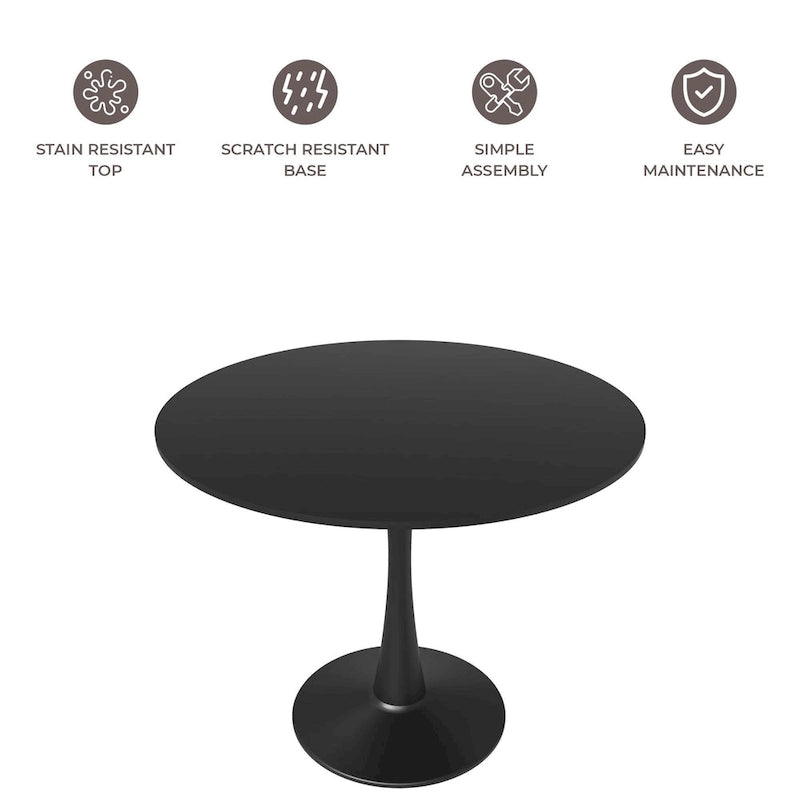 Table à manger ronde de 35 pouces Bristol, style milieu du siècle, plateau en bois et pied central en fer laqué pour cuisine et salle à manger